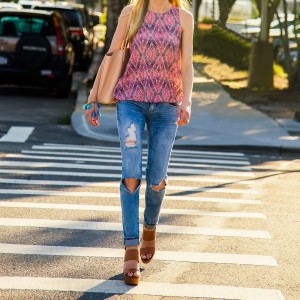 Patterned Tank & Ripped Jeans