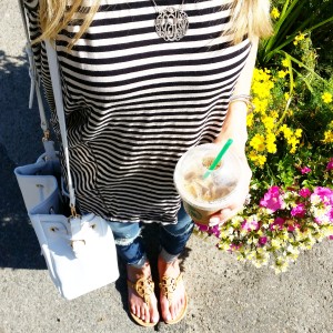 striped tank top, ripped jeans and topshop bucket bag