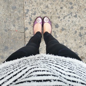 Goodnight Macaroon Sweater and Purple Quilted Tory Burch Flats