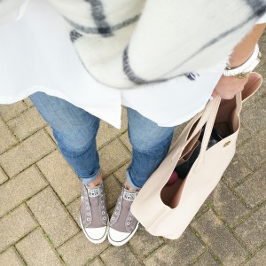 chucks, jeans and blanket scarf