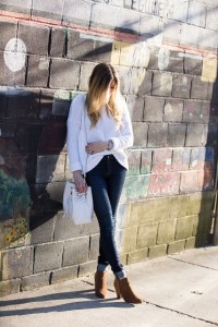 white loft sweater and michael kors booties