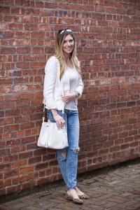 cropped blazer and blank denim ripped jeans