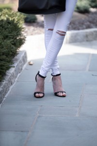 black stilettos and topshop ripped white jeans