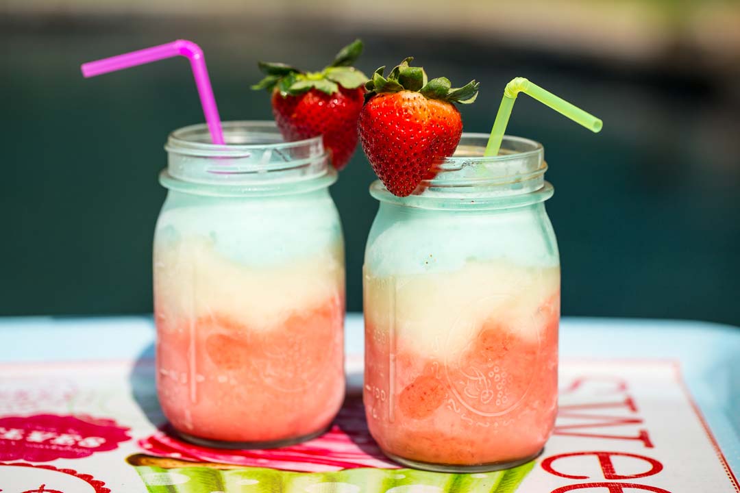 Red, white and blue frozen drink