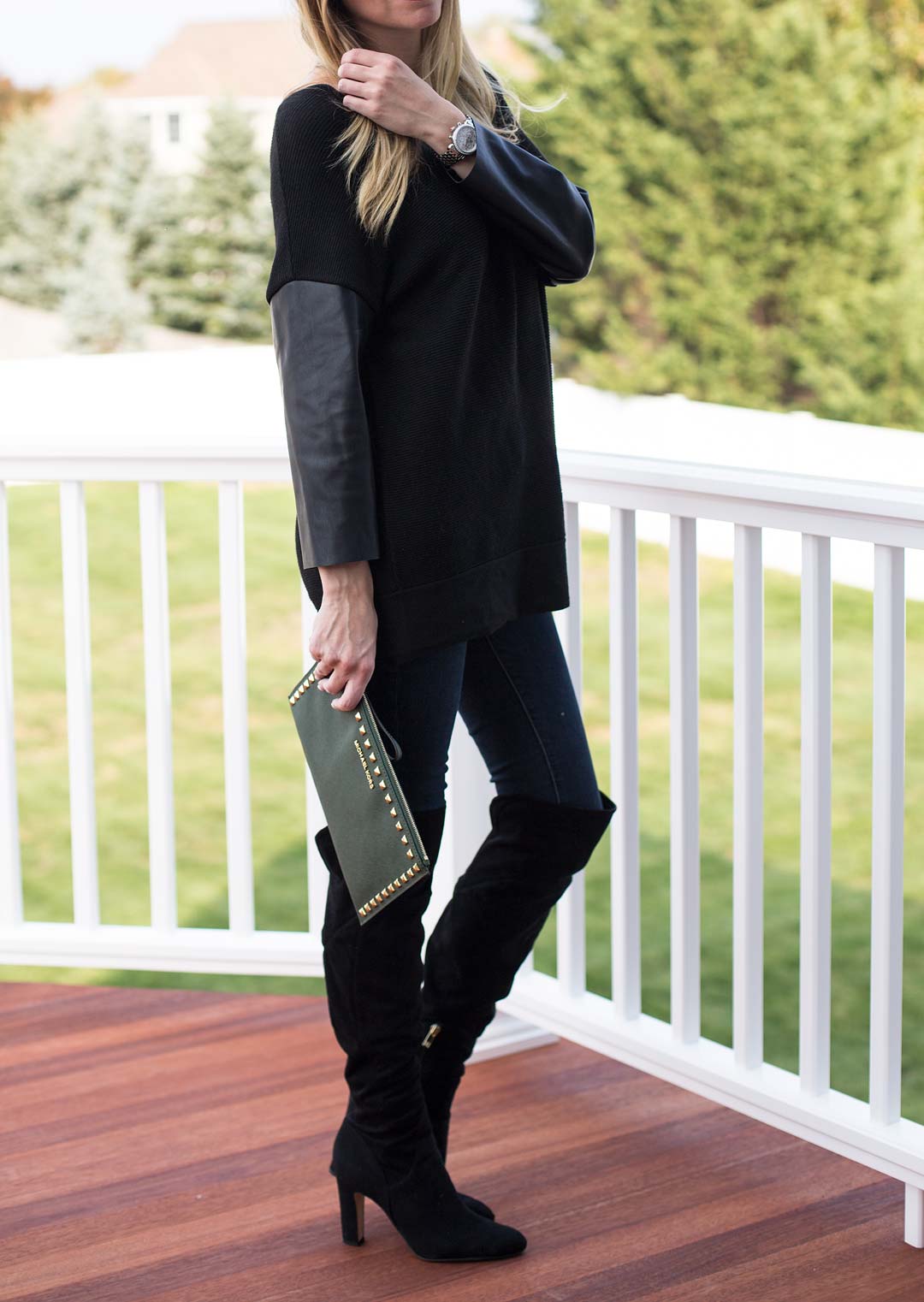 zara sweater with leather sleeves