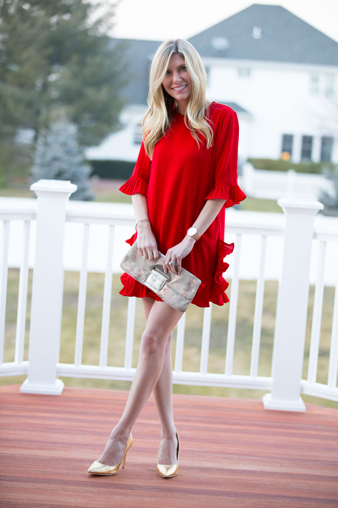 beautiful red ruffle dress for valentines day