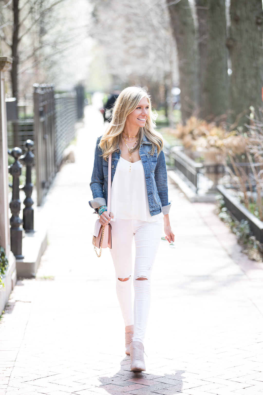 topshop ripped white jeans and blush booties