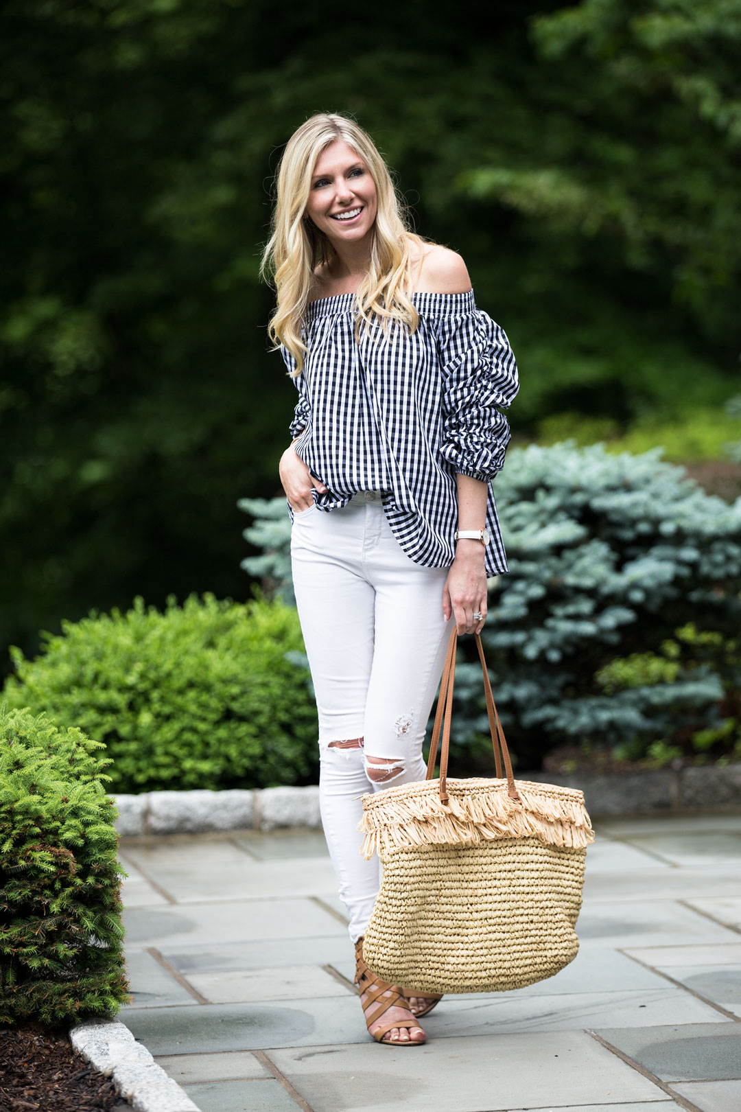 Gingham off the shoulder top from chicwish