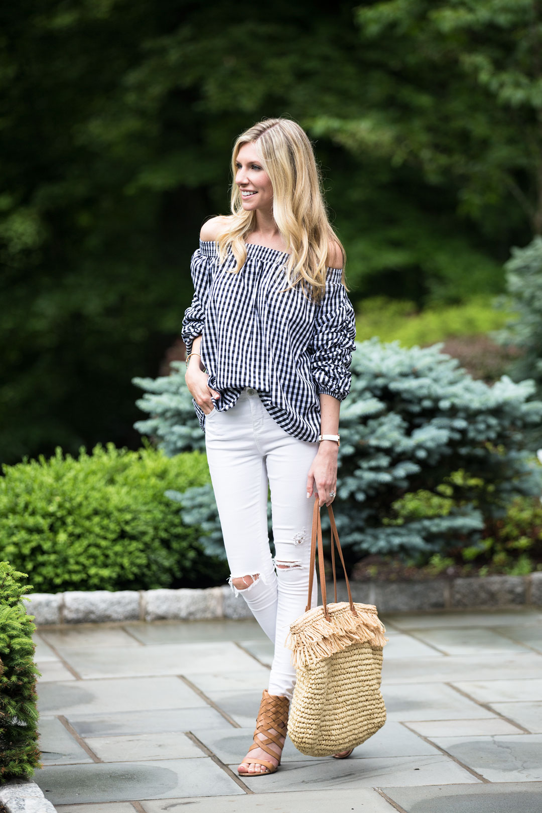 Gingham off the shoulder top from chicwish