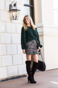 Express Jacquard Skirt and Cableknit Sweater