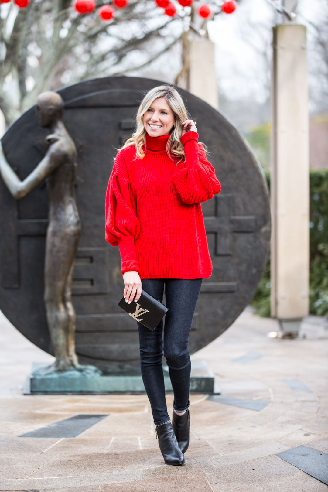 Red Holiday Bell Sleeve Sweater