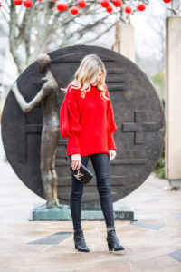 Red Holiday Bell Sleeve Sweater