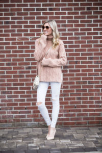casual winter weekend outfit dressed up with nude pumps