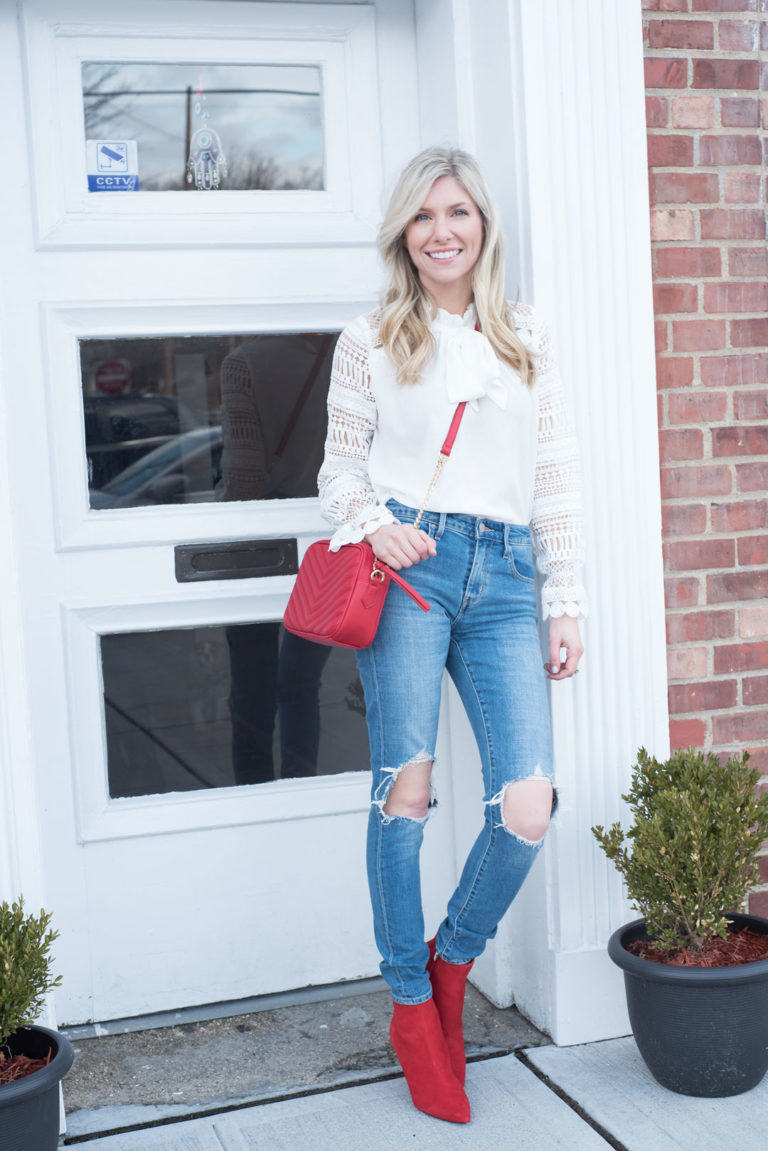Lace Sleeve Top and Red Accessories - The Glamorous Gal | Everything ...