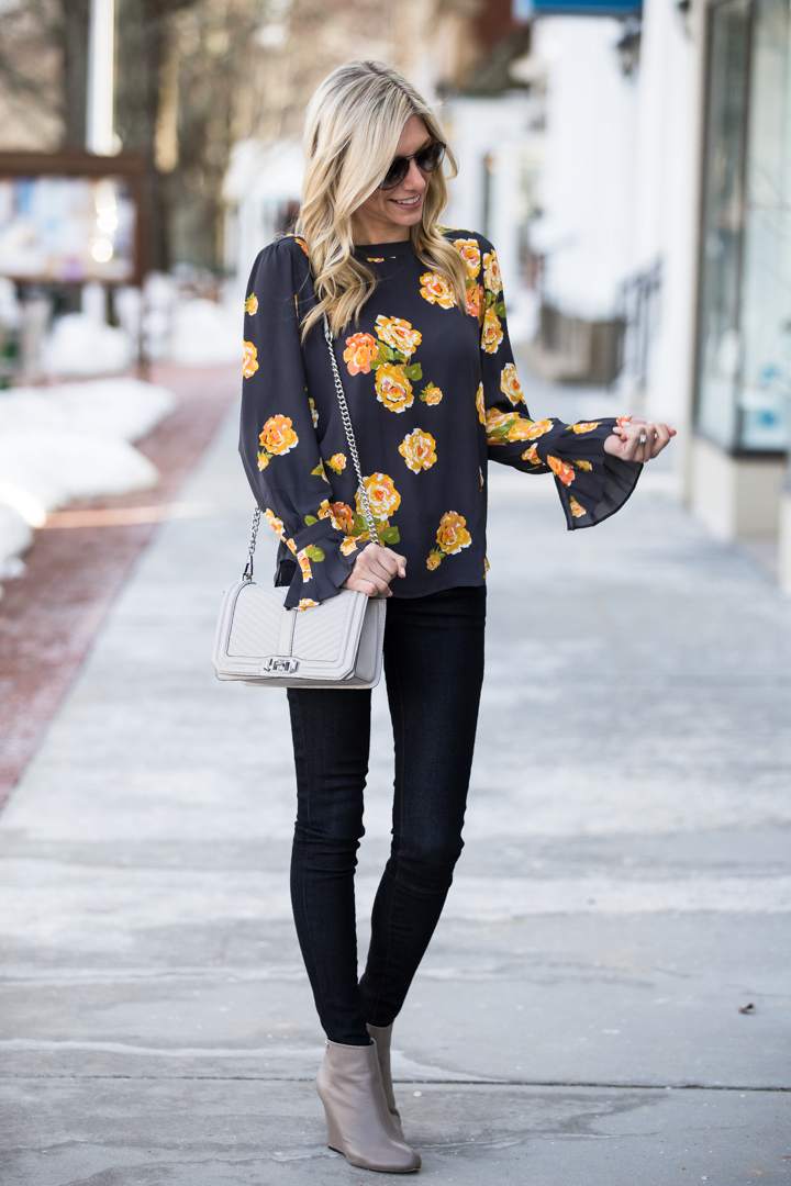 pleated bell sleeve peony blouse from loft