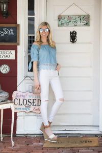 Shein Cold Shoulder Chambray Top under $20