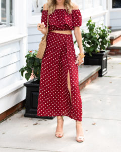 Shein Burgundy Polka Dot Maxi Skirt and Crop Top