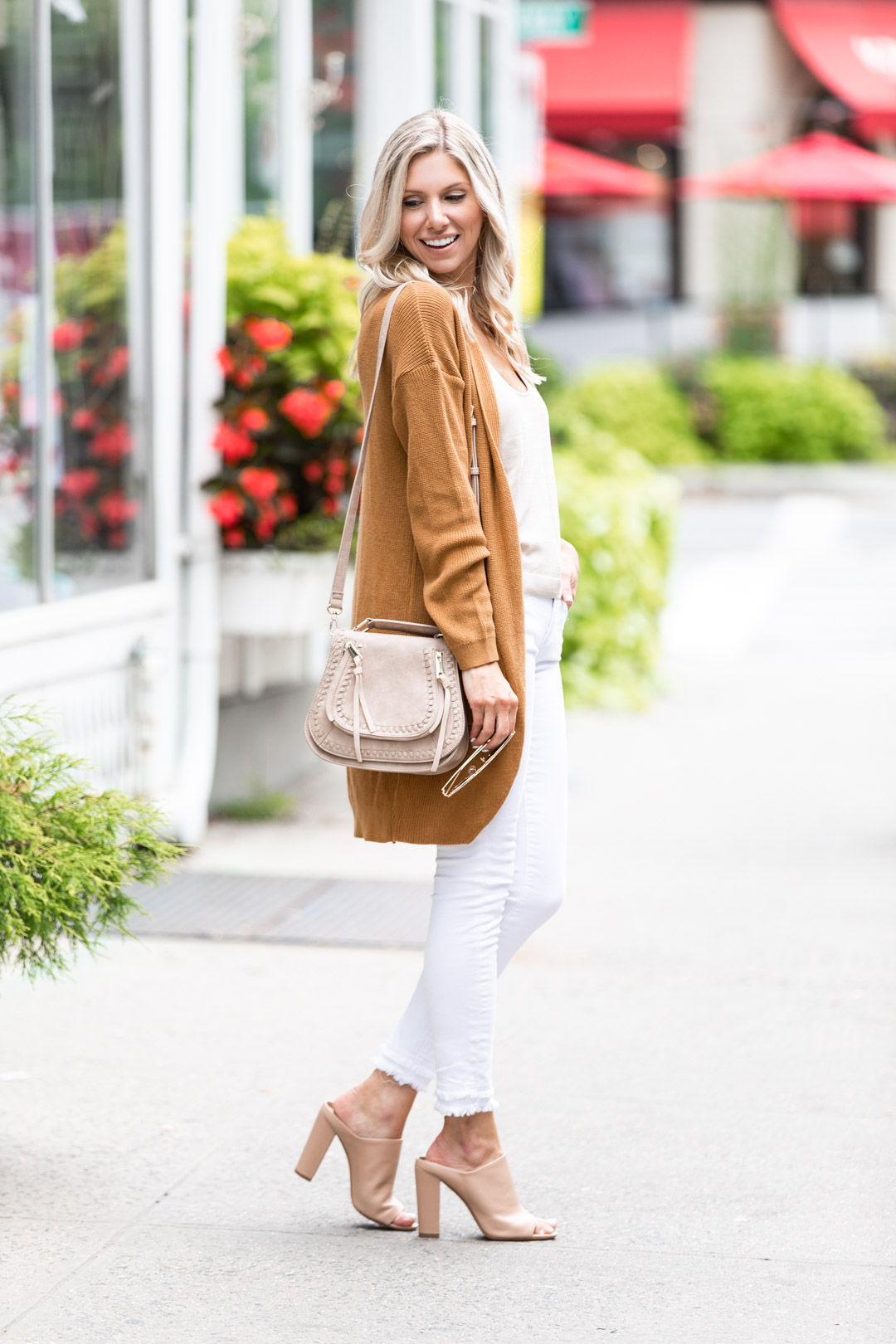 Camel Cardigan and Fall Whites