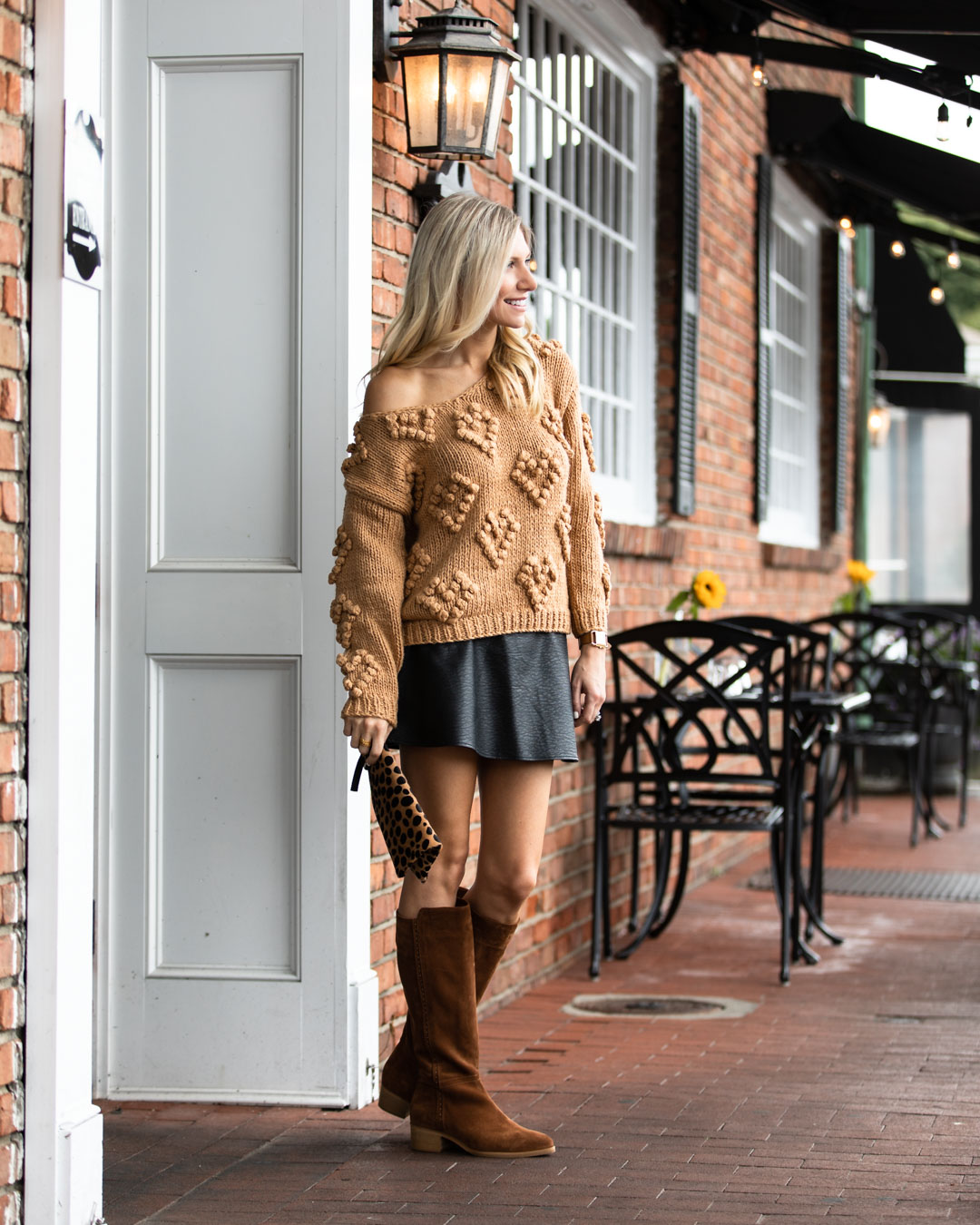 Chicwish Camel Heart Sweater and Leather Skirt