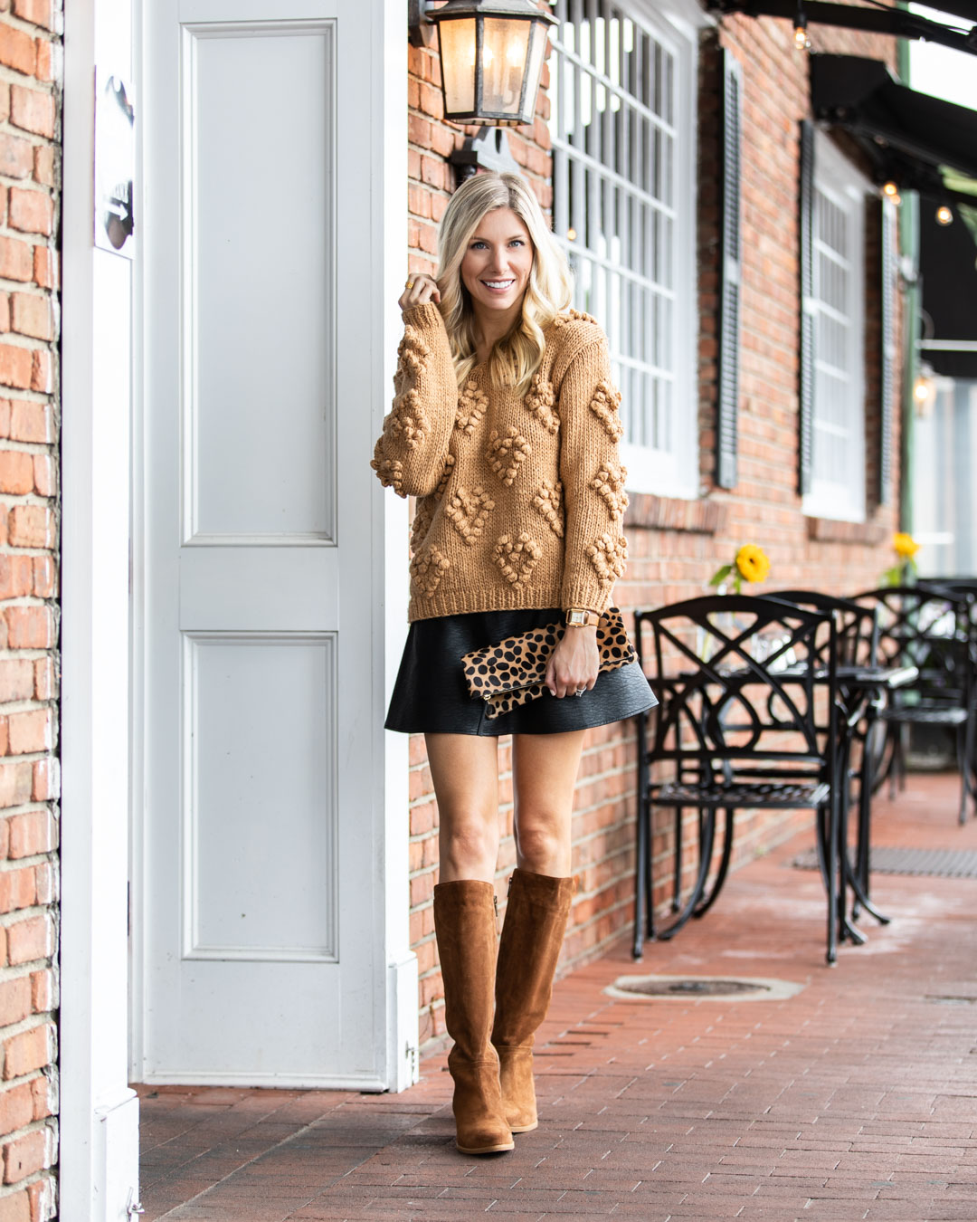 Chicwish Camel Heart Sweater and Leather Skirt