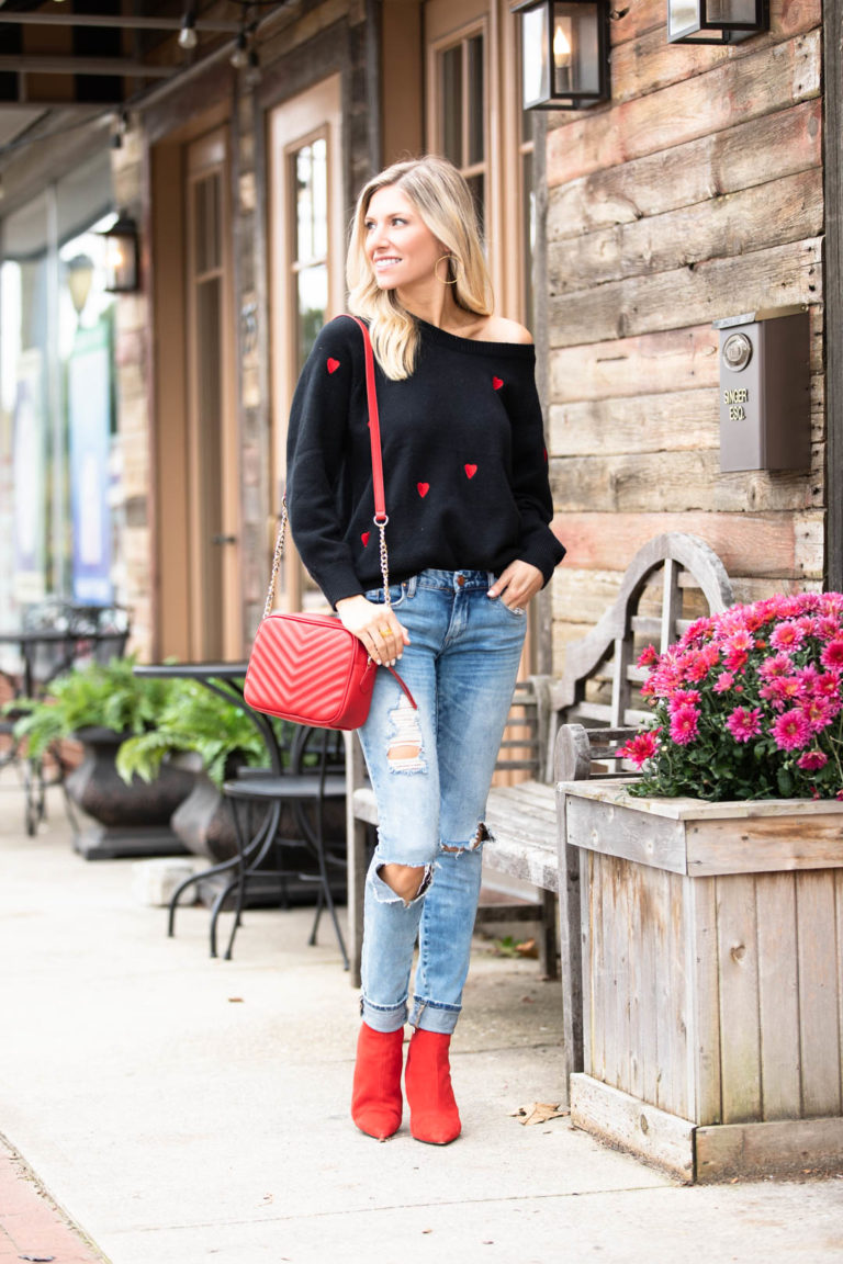 Black and Red Heart Sweater - The Glamorous Gal | Everything Fashion