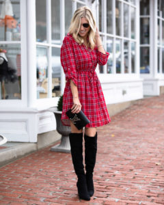 Pink Lily Boutique Red Flannel Dress & Over the Knee Boots