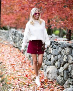 Pink Lily Boutique Magenta Courderoy Skirt & White Sweater