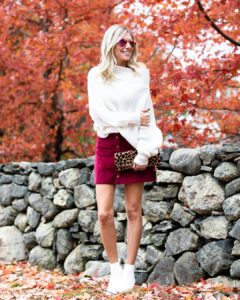 Pink Lily Boutique Magenta Courderoy Skirt & White Sweater