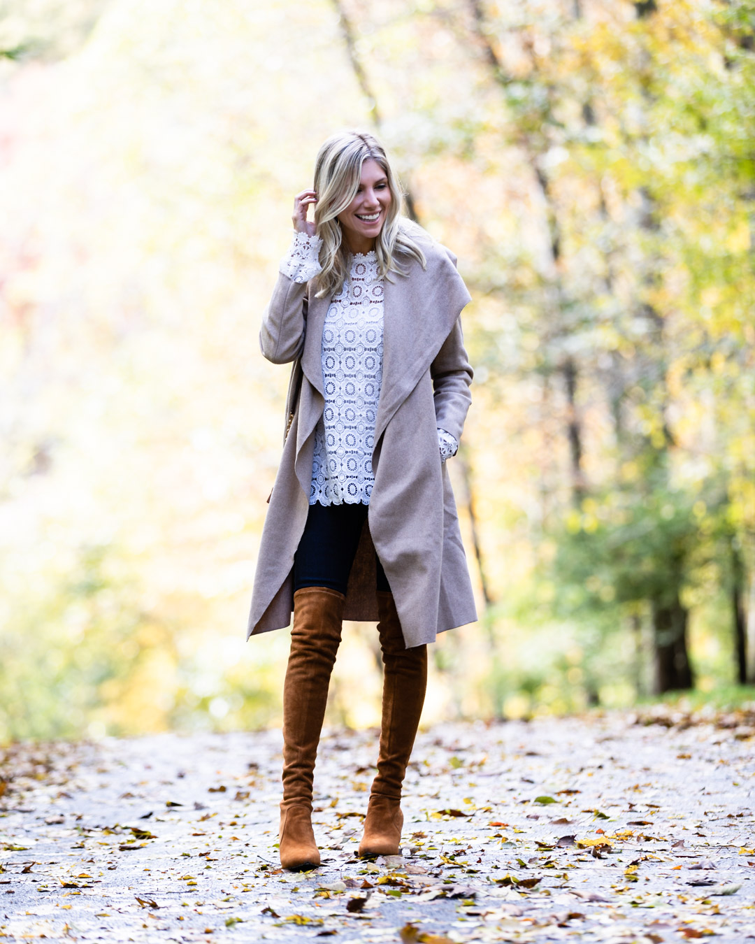 Chicwish Tan Wool Coat & Over the Knee Boots