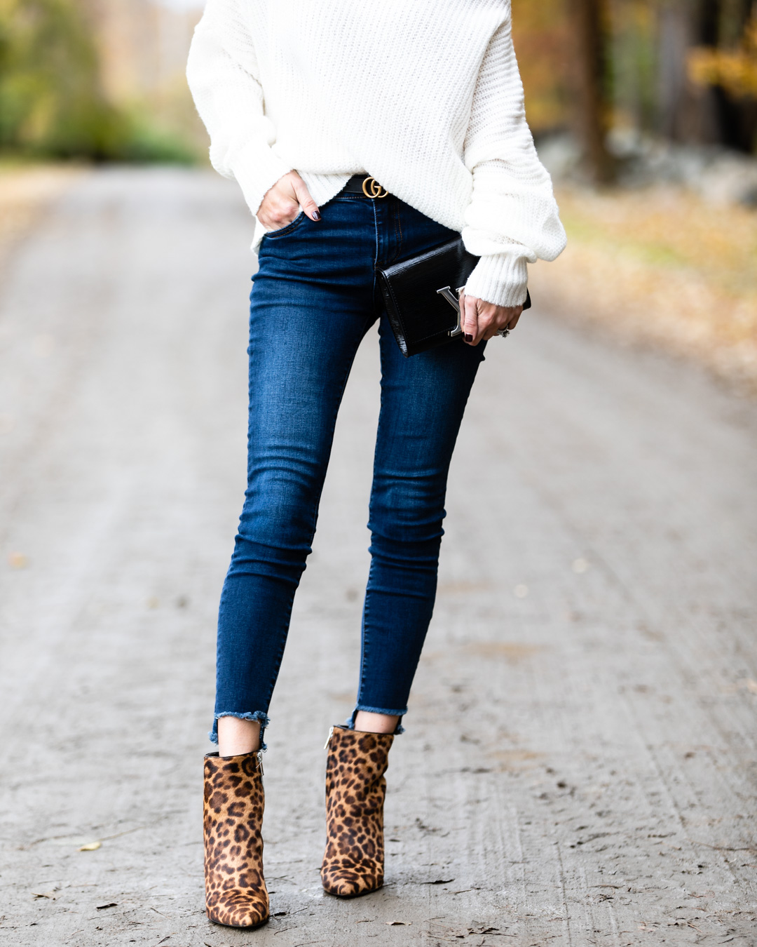 Casual Off the Shoulder Sweater & Leopard Booties