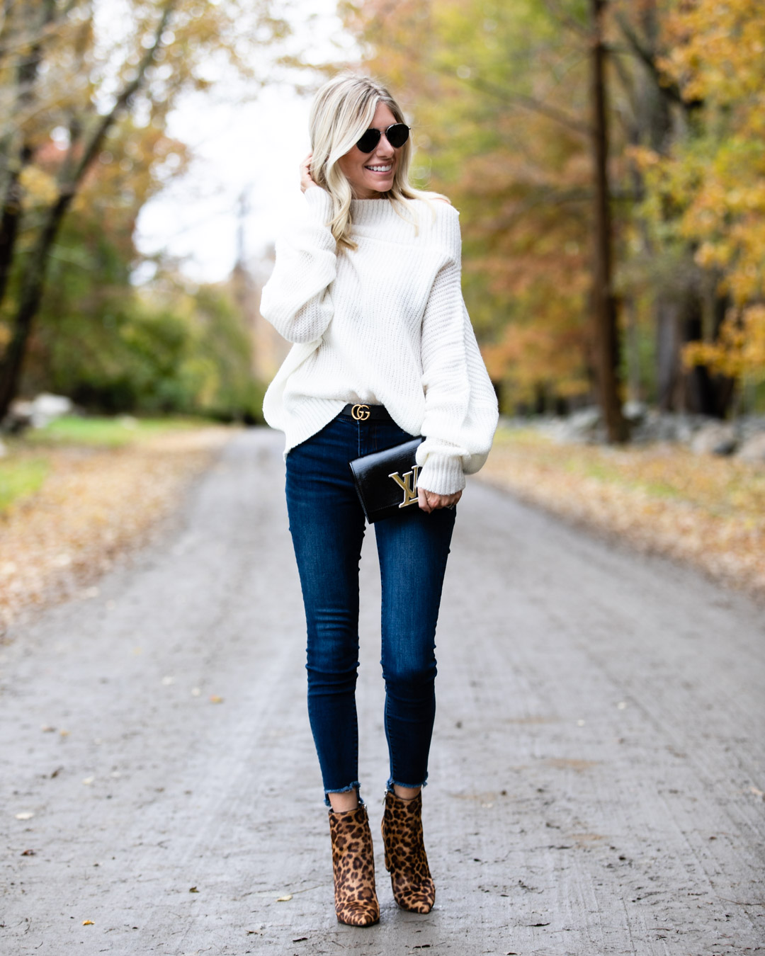 Casual Off the Shoulder Sweater & Leopard Booties