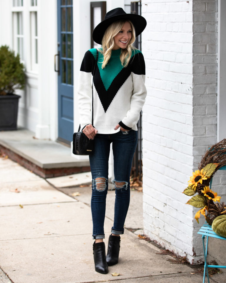 Turquoise Color Block Sweater - The Glamorous Gal | Everything Fashion