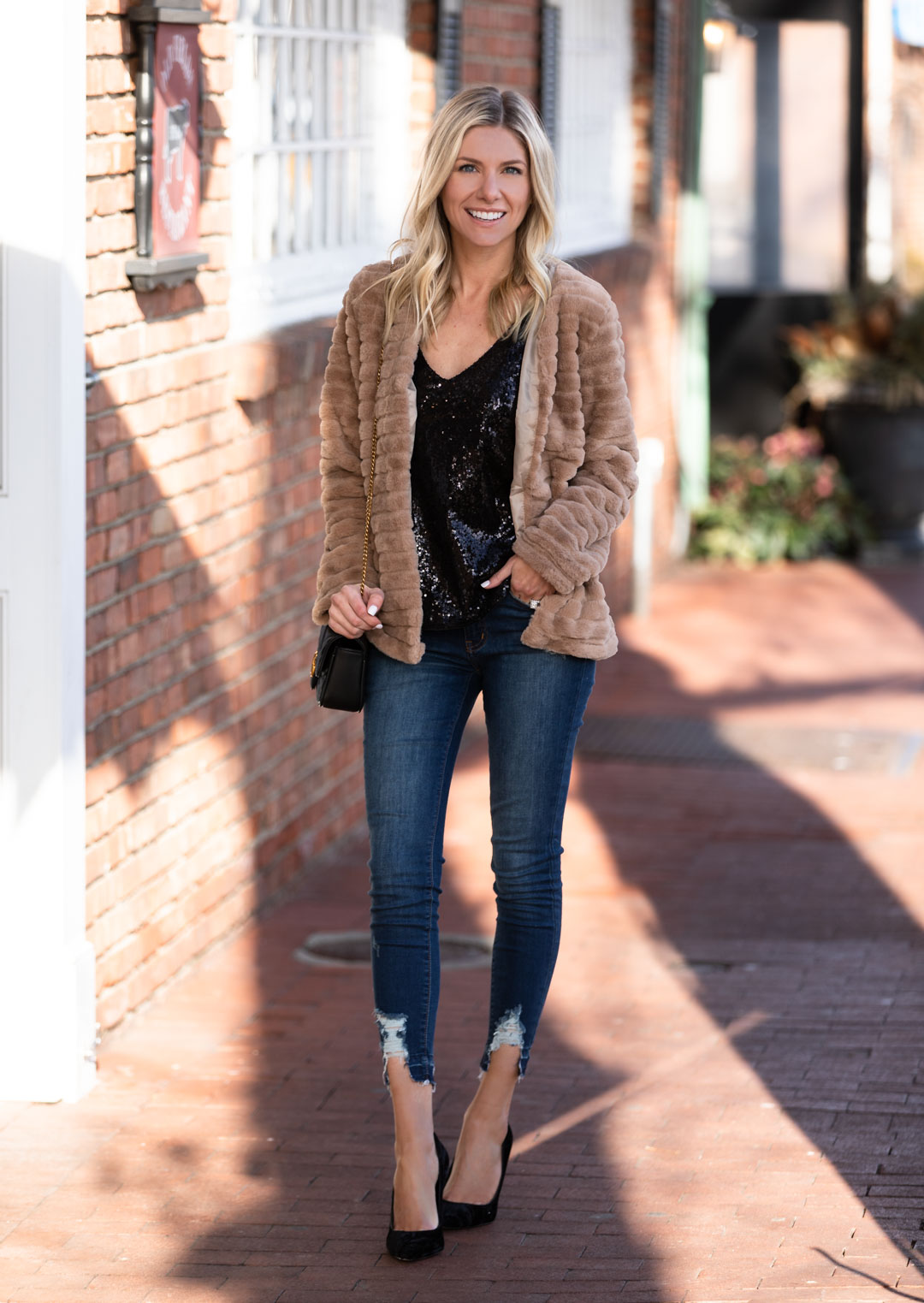 Sequin Tank and Faux Fur Jacket