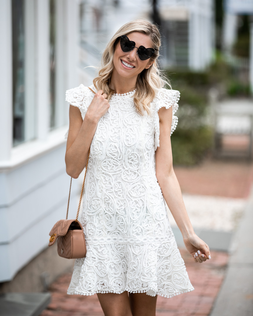 White Flutter Sleeve Lace Dress