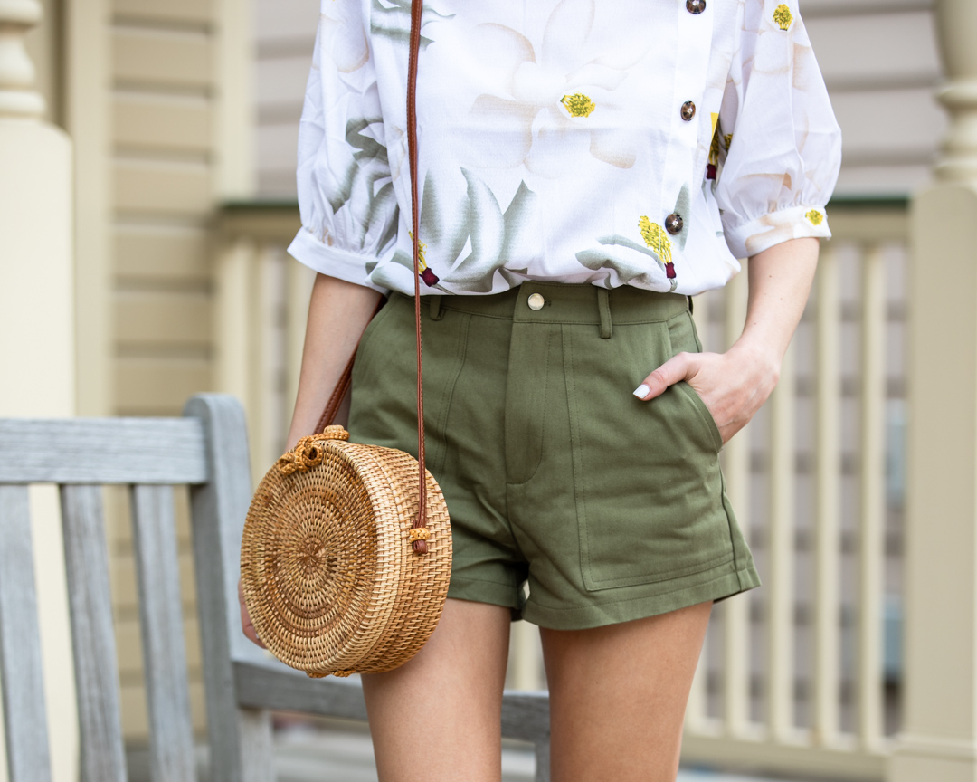 Floral Top and Green High-Waisted Shorts