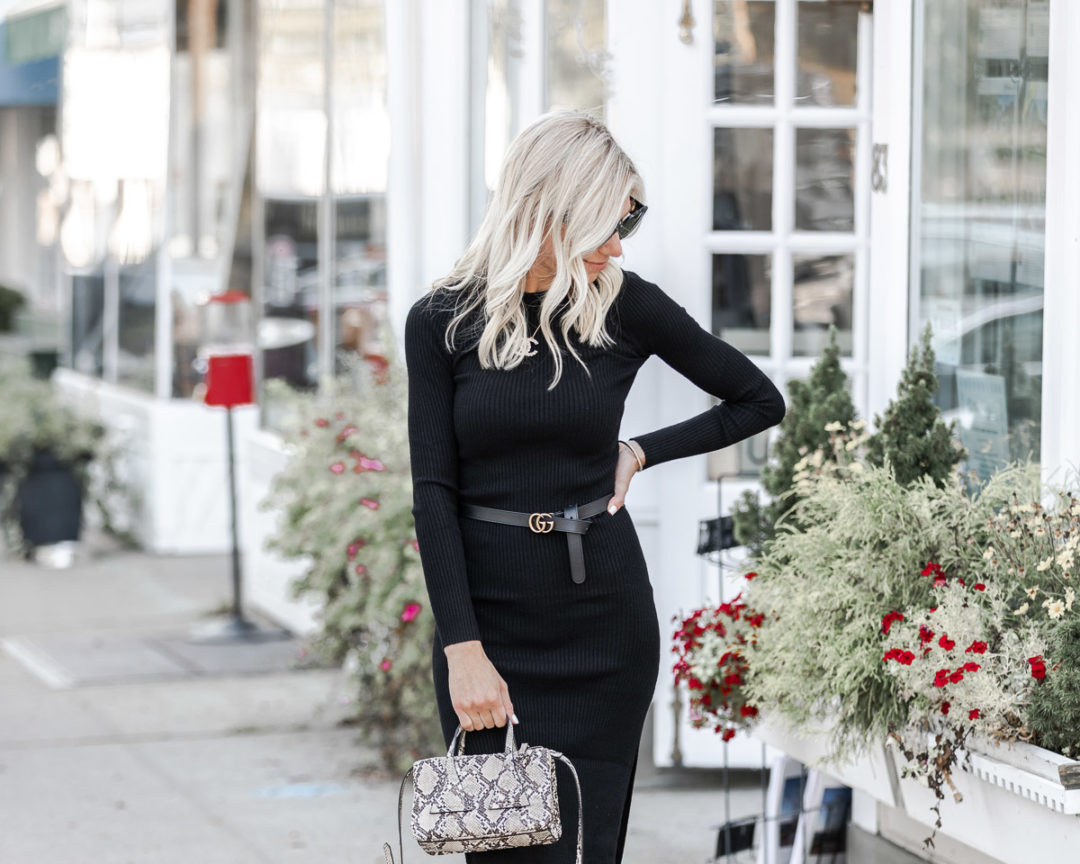 black long sleeve midi dress gucci belt - highlight photo - The Glamorous Gal