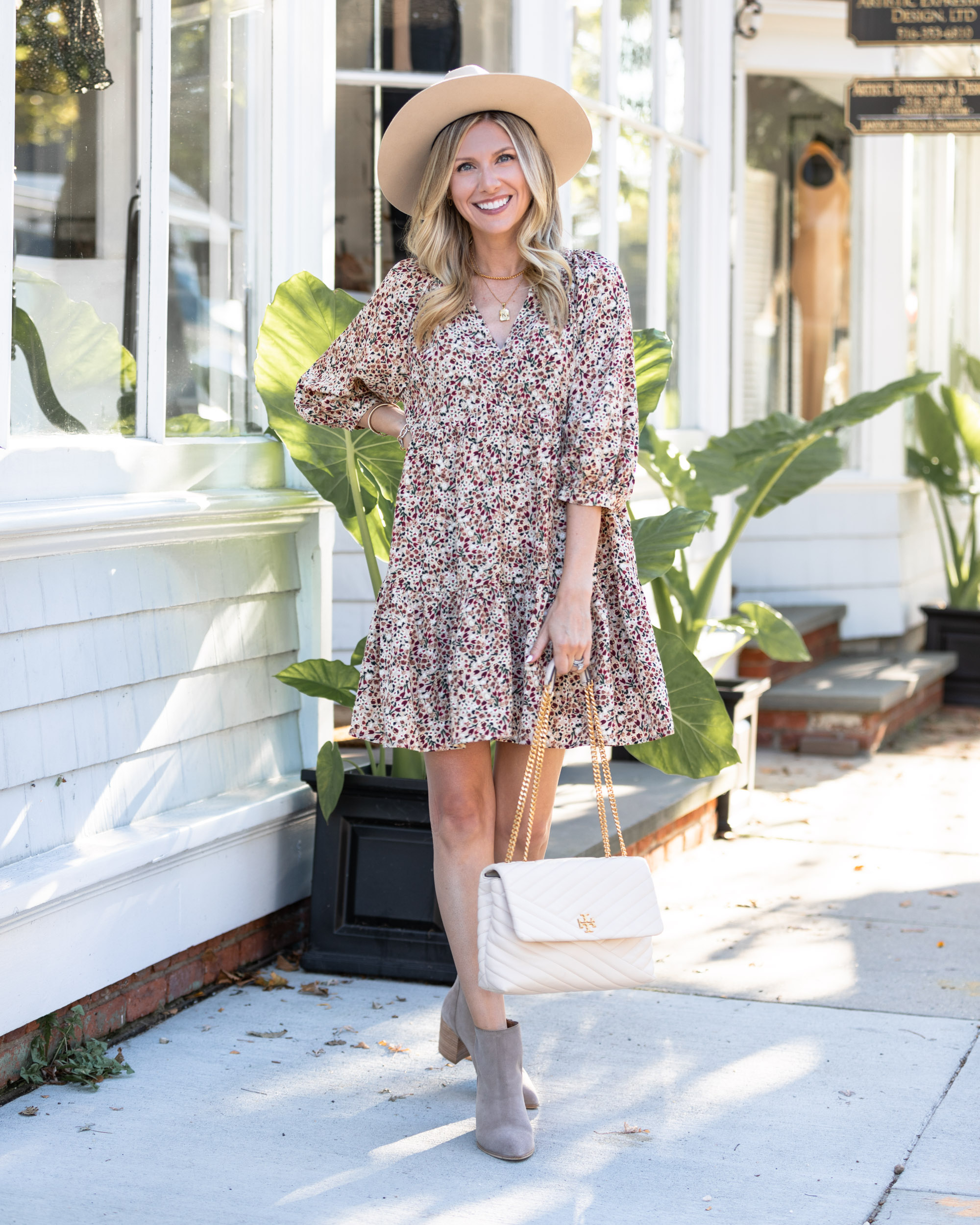 fall-floral-dress-with-tan-booties-the-glamorous-gal