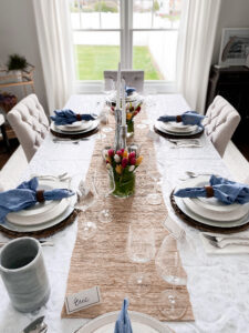 rattan and chambray tablescape