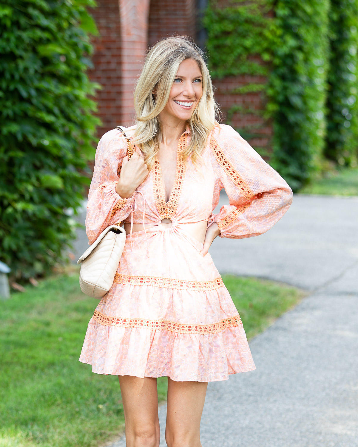 revolve-cutout-peach-long-sleeve-dress-the-glamorous-gal-blog